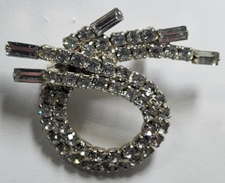 Gliterring Shoe Lace Styled Faux Diamonds Brooch Pin Unsigned