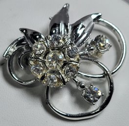 Swirl Flower Faux Diamonds Brooch Pin Unsigned