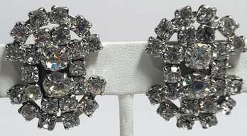 Flashy Faux Diamond Cluster Earrings Unsigned