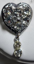 Heart Shaped Dangle Faux Diamond Brooch Pin Unsigned
