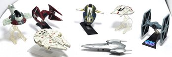 Gouping Of 7 2000s Era Star Wars Micro Diecast Starships Slave 1 Snowspeeder Millenium Tie Fighter Interceptor