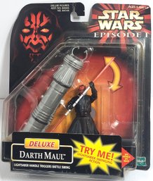 1998 Hasbro Star Wars Episode 1 Deluxe Darth Maul Lightsaber Swinging Action Sealed On Card