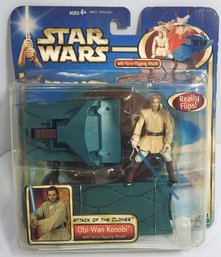 2002 Hasbro Star Wars Attack Of The Clones Obi Wan Kenobi With Force Flipping Attack Action Figure MOC