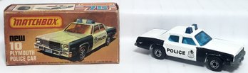 1979 Matchbox #10 Plymouth Police Car Blue Int With Box