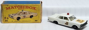 1960s Matchbox # 55 Ford Galaxie Police Car With Original Box