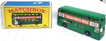 1960s Matchbox # 74 Green Esso Petrol Daimler Bus With Original Box