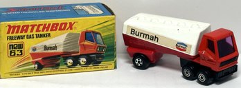 1973 Matchbox #63 Burmah Freeway Gas Tanker   With Original Box