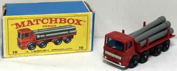 1960s Matchbox # 10 Pipe Truck With Pipes With Original Box