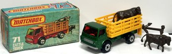 1978 Matchbox # 71 Cattle Truck Green With Livestock With Original Box