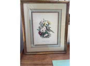 Bird & Flower Print In Gold Frame