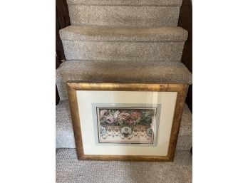 Framed Flowers & Lady Lithographie