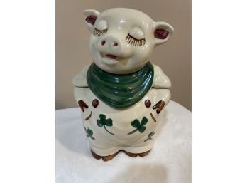 Vintage 1940's Shawnee Smiling Pig Cookie Jar W Shamrocks