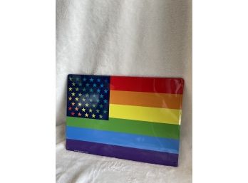 Rainbow US Map Flag Tin Sign