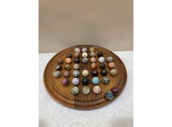 Wooden Finish Authentic Handmade Solitaire Board Game Set With 38 Natural Marbles USA