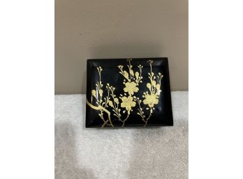 Lacquer Black Jewelry Box With Gold Flower Design