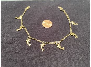 Gold Tone Dolphin Charm Bracelet