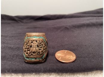 Vintage Brass Ring W/turquoise Inlays