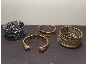 Vintage Metal Cuff Bracelets Lot- 2 Are Brass