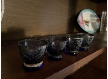 Set Of 4 Blue Glass Shot Glasses