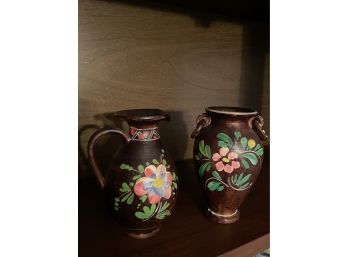 Two Hand Painted Wooden Vases