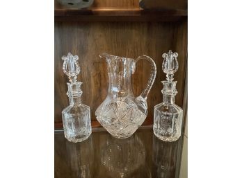 3pc Crystal Decanters & Vase