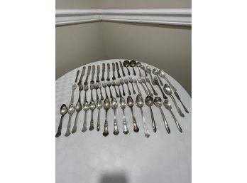 Assorted Silver Plate Lot 51pc Of Knives, Forks & Spoons