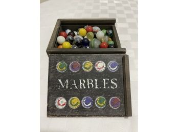 Assorted 85 Marbles In Wooden Box