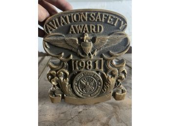 United States Navy Aviation Safety Award 1981 Brass Plaque
