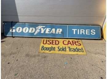 Vintage Metal Goodyear Tires Sign 10ft With A Used Cars Sign