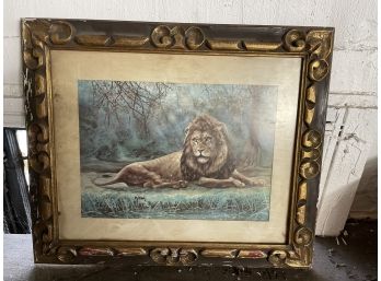 Vintage Framed Lion Painting