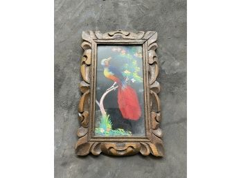 Vintage Framed Art Of Peacock W/Feather