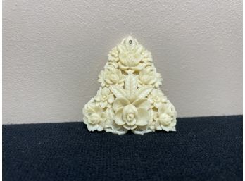 Faux Ivory Triangle Of Flowers Pendant