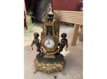 VINTAGE ITALIAN IMPERIAL MANTEL CLOCK- Marble And Bronze