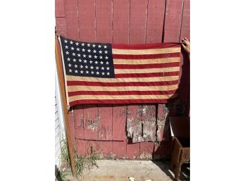 Vintage 48 Star American Flag On Wood Pole