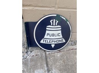 Vintage Double Sided Bell Telephone Public Phone Large Metal Flange Sign