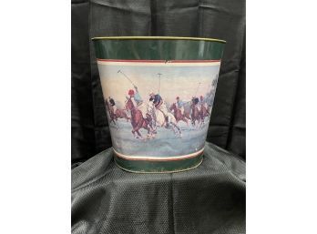 Vintage Tin Waste Can- Men Playing Polo Image