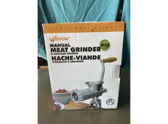 Weston #10 Manual Tinned Meat Grinder And Sausage Stuffer , 4.5mm & 10mm Plates,  3 Sausage Funnels,Silver