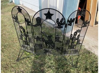 3 Panel Iron Fireplace Screen Candle Holder