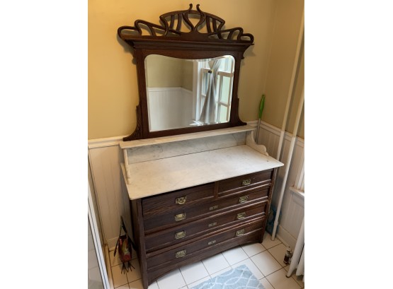 Antique Victorian Marble Top Vanity Dresser W/mirror