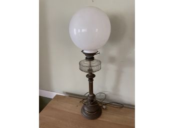 Antique Brass/Glass Lamp W/white Globe