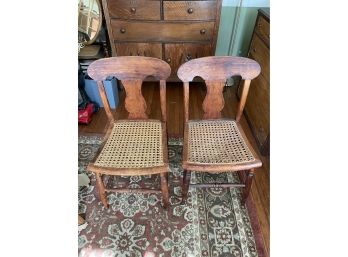 2 Antique Wood & Cane Chairs
