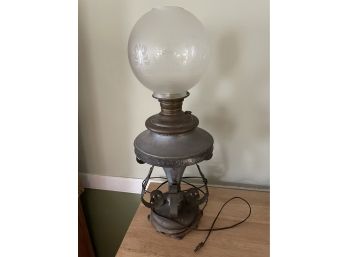 Antique Brass Lamp W/Glass Globe