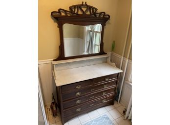 Antique Victorian Marble Top Vanity Dresser W/mirror