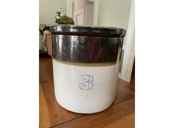Antique Stoneware Brown & White 3 Gallon Crock