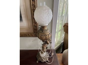 Beautiful Brass/marble Angel Lamp W/glass Globe
