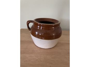 Brown & White Glazed Crock W/handle