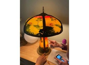 Beautiful  Reverse Painted Table Lamp And Shade