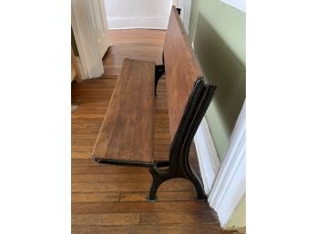 Antique 1800's Folding Schoolhouse Bench With Ornate Cast Iron Legs