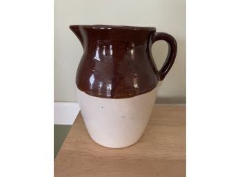 Vintage Brown & Cream Stoneware Milk Pitcher