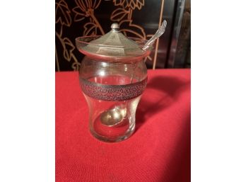 1902 Sterling Glass Bowl With Lid And Ladle